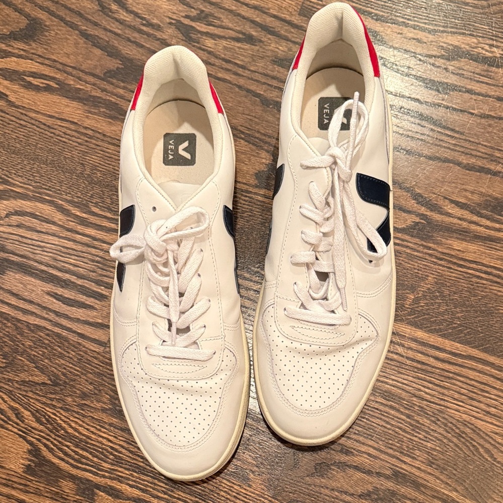 Veja White and Black Sneakers with Red Accents